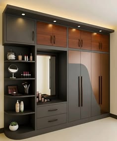 Dark Wardrobe with Dressing Mirror — F001