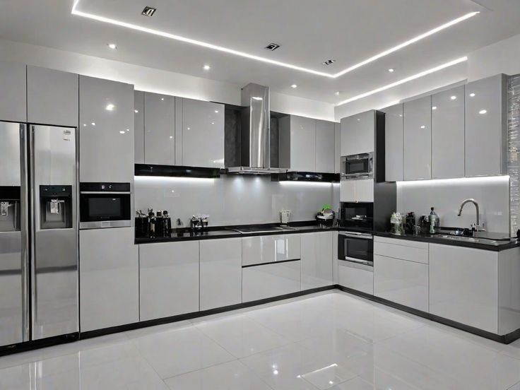 Grey L-Shaped Kitchen Cabinets — F007
