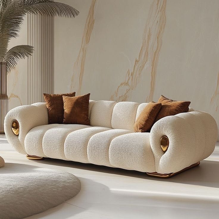 Cream Curved Sofa — F009