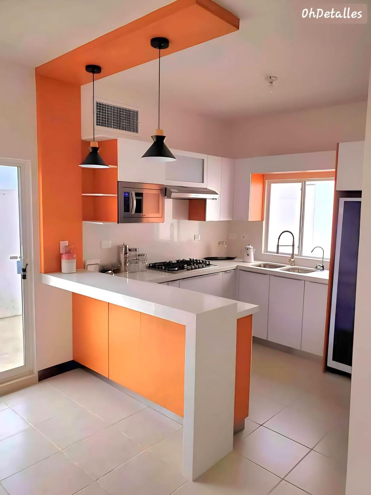 Orange and White Kitchen Cabinets — F015