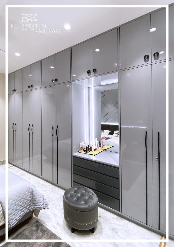 Grey Wardrobe with Dressing Table — F017