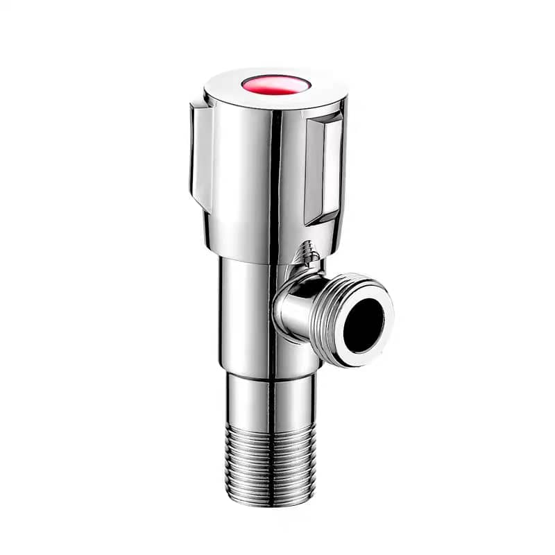 Silver-finish angle valve with red indicator