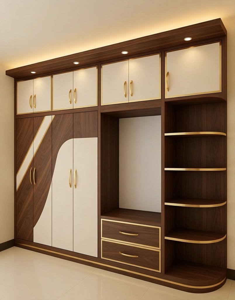 Two-Tone Wardrobe with Curved Shelves — F027