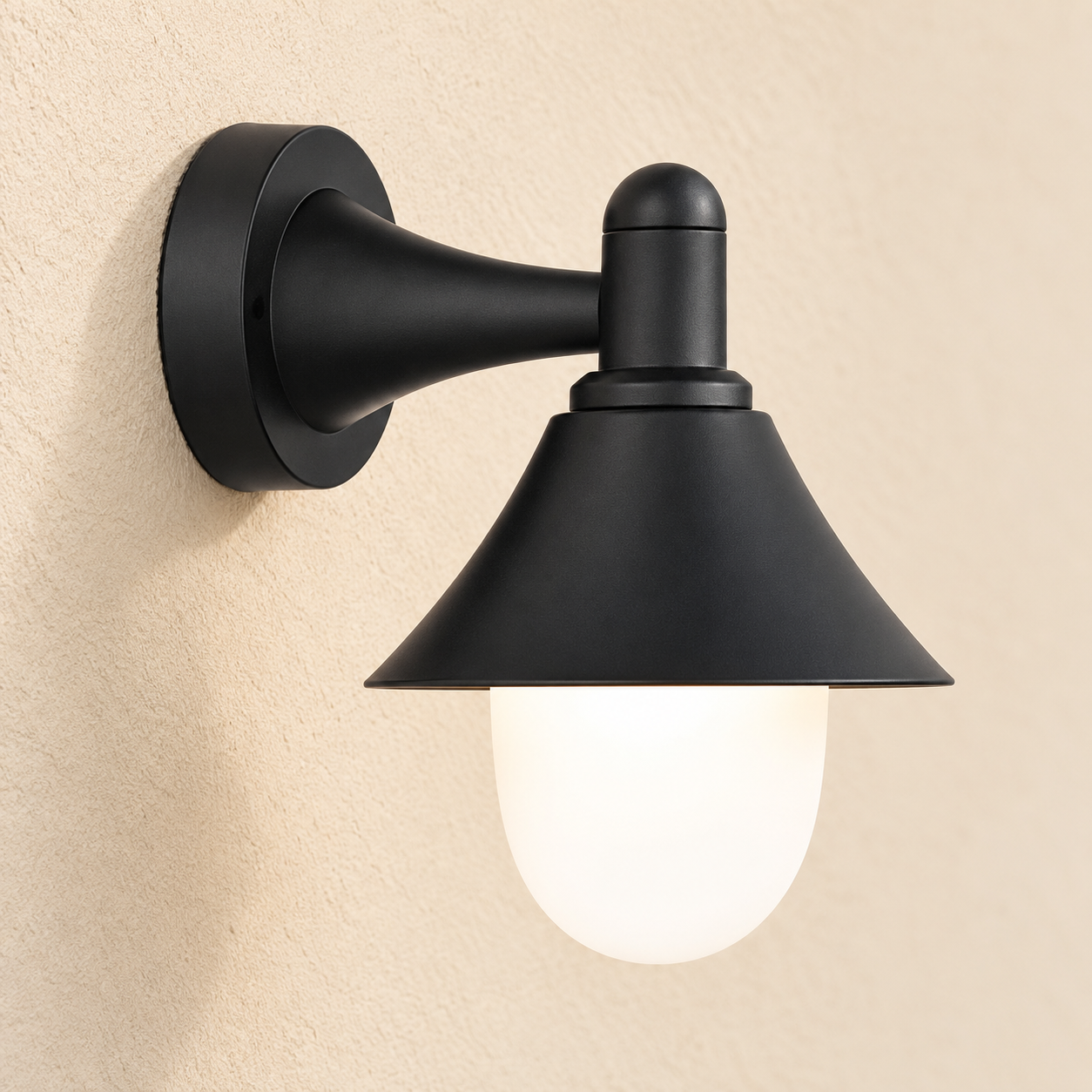 Be Lighting GD-PW017-E27-O black wall light with opaque white globe