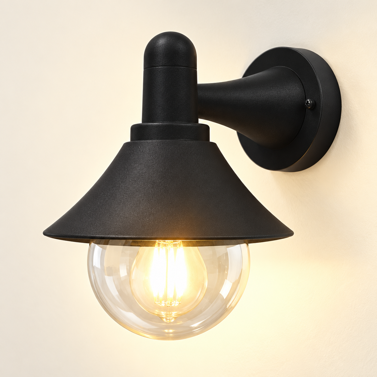 Be Lighting GD-PW017-E27-C black wall light with clear globe