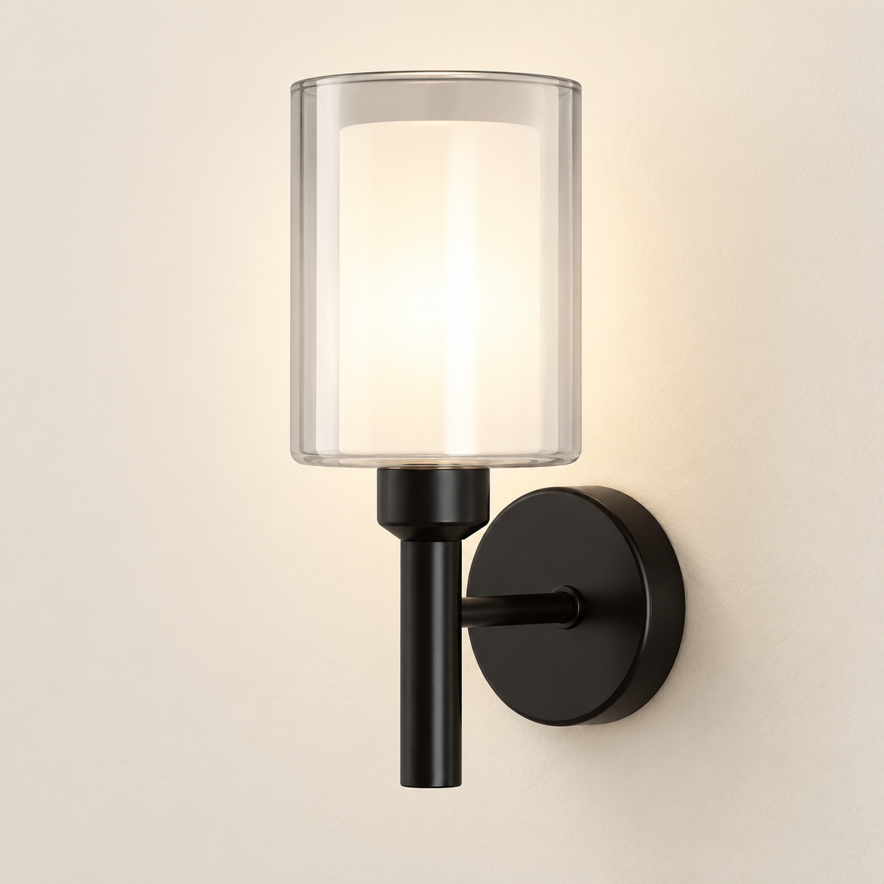 Be Lighting 9018 black wall light with clear cylindrical shade