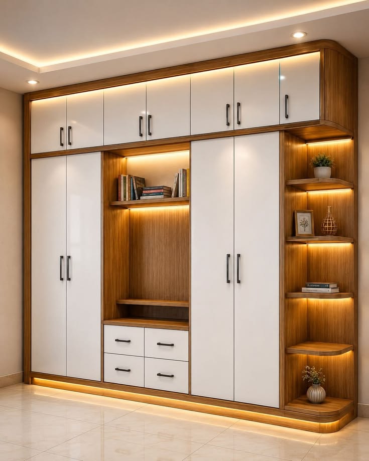 Two-Tone Wardrobe with Display Shelves — F036