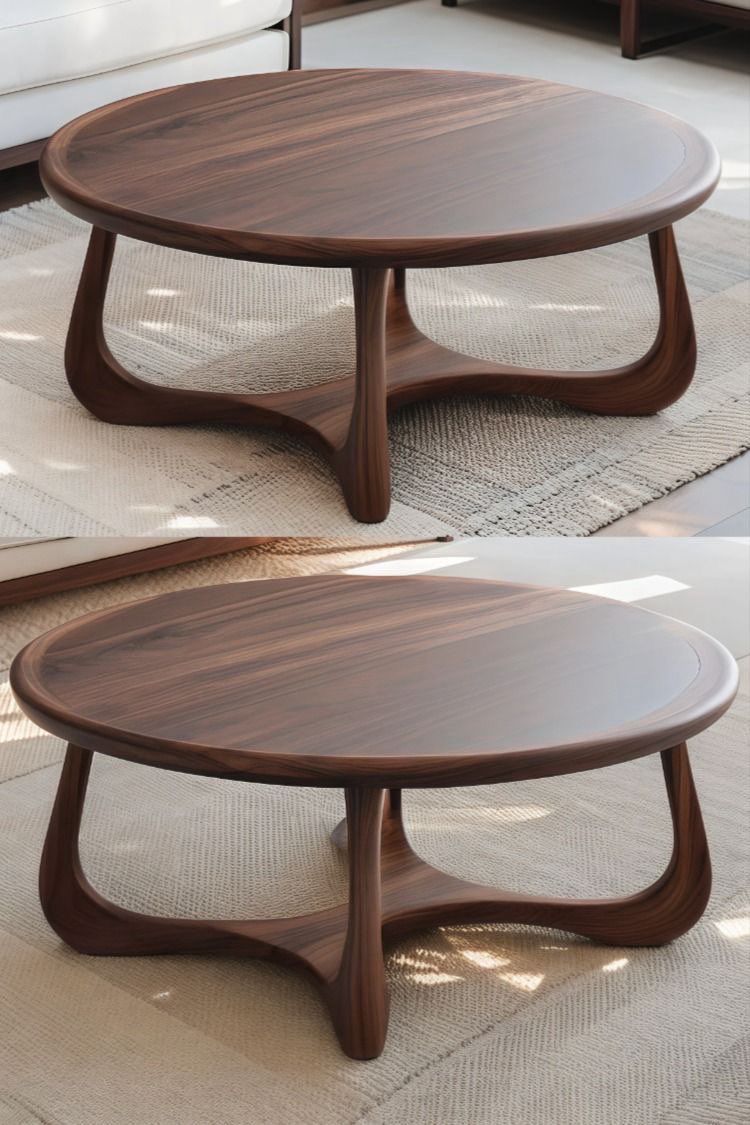 Round Wood-Tone Coffee Table — F038