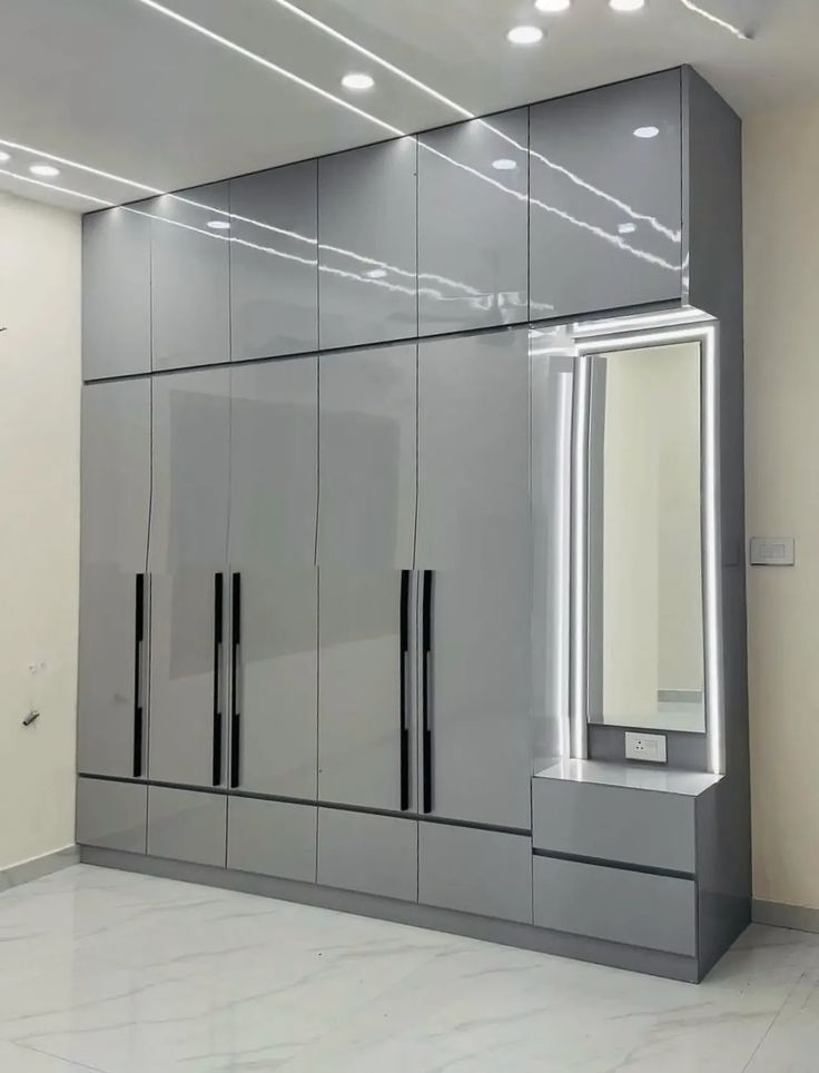 Grey Wardrobe with Mirror Panel — F041