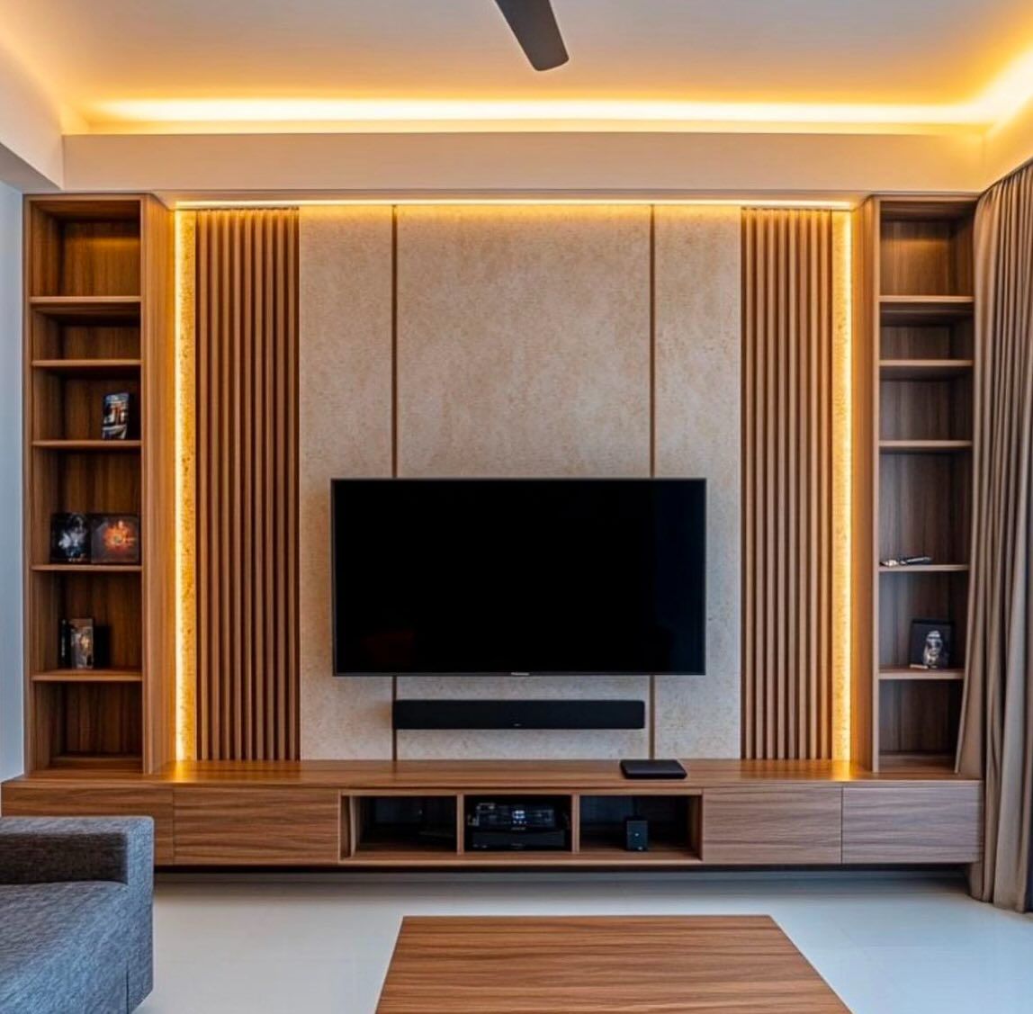 TV Wall Unit with Ribbed Centre Panel — F042
