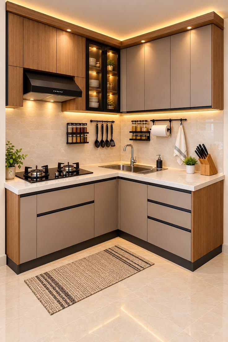 Two-Tone Corner Kitchen Cabinets — F043