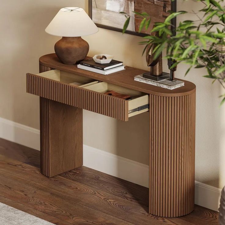 Ribbed Console Table with Drawer — F044