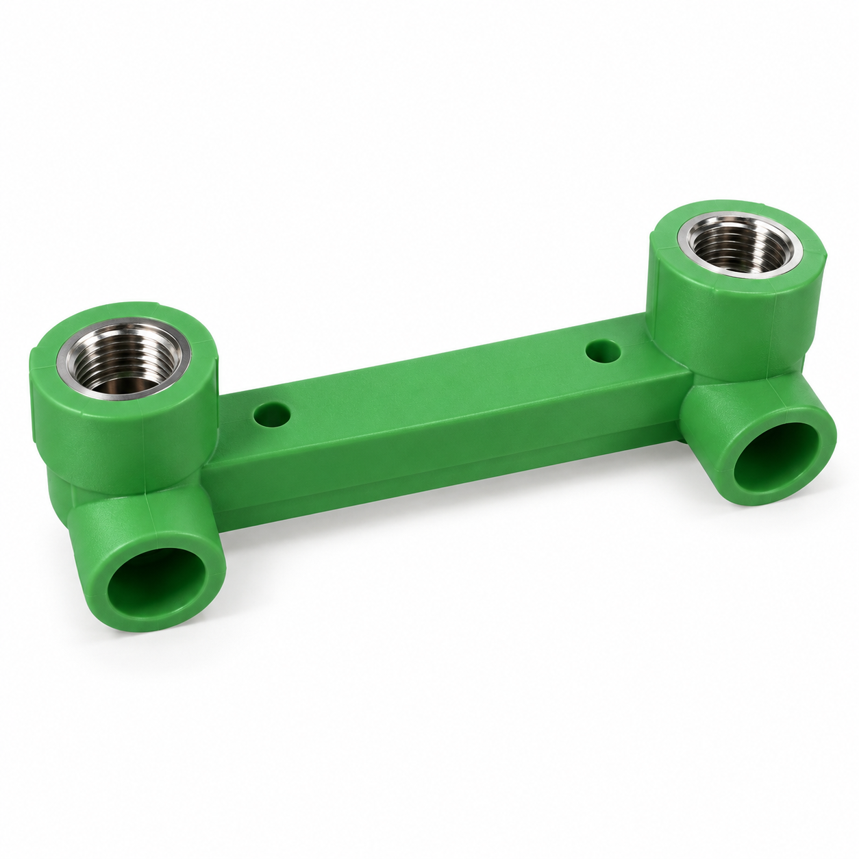 Green PPR Double Female Thread Elbow with Mounting Seat — illustrative