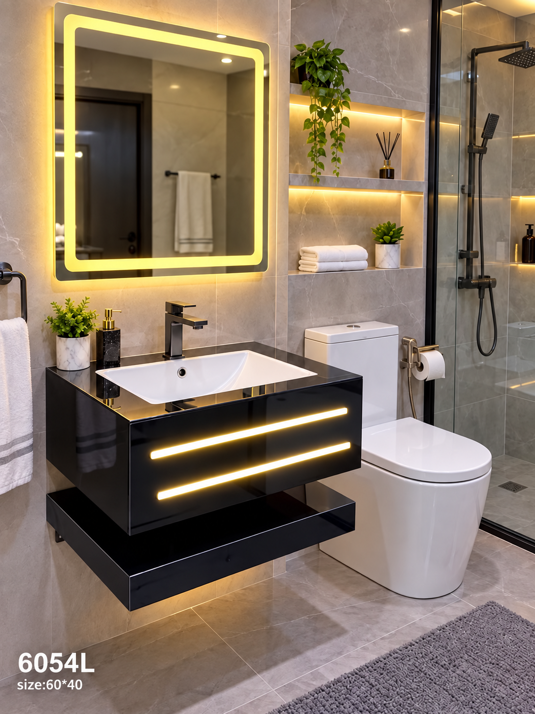 6054L bathroom vanity with illuminated mirror, clean photo without company branding