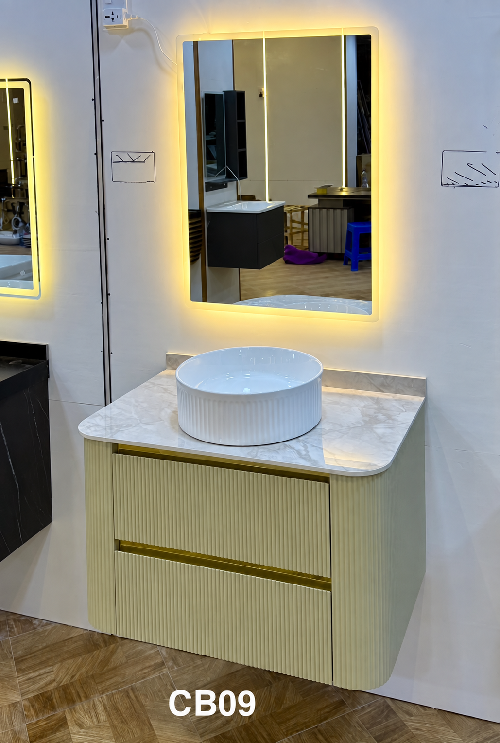 CB09 bathroom vanity and illuminated mirror without company branding